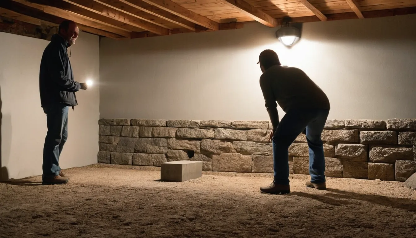 A provider checking a basement foundation wall for pest entry points
